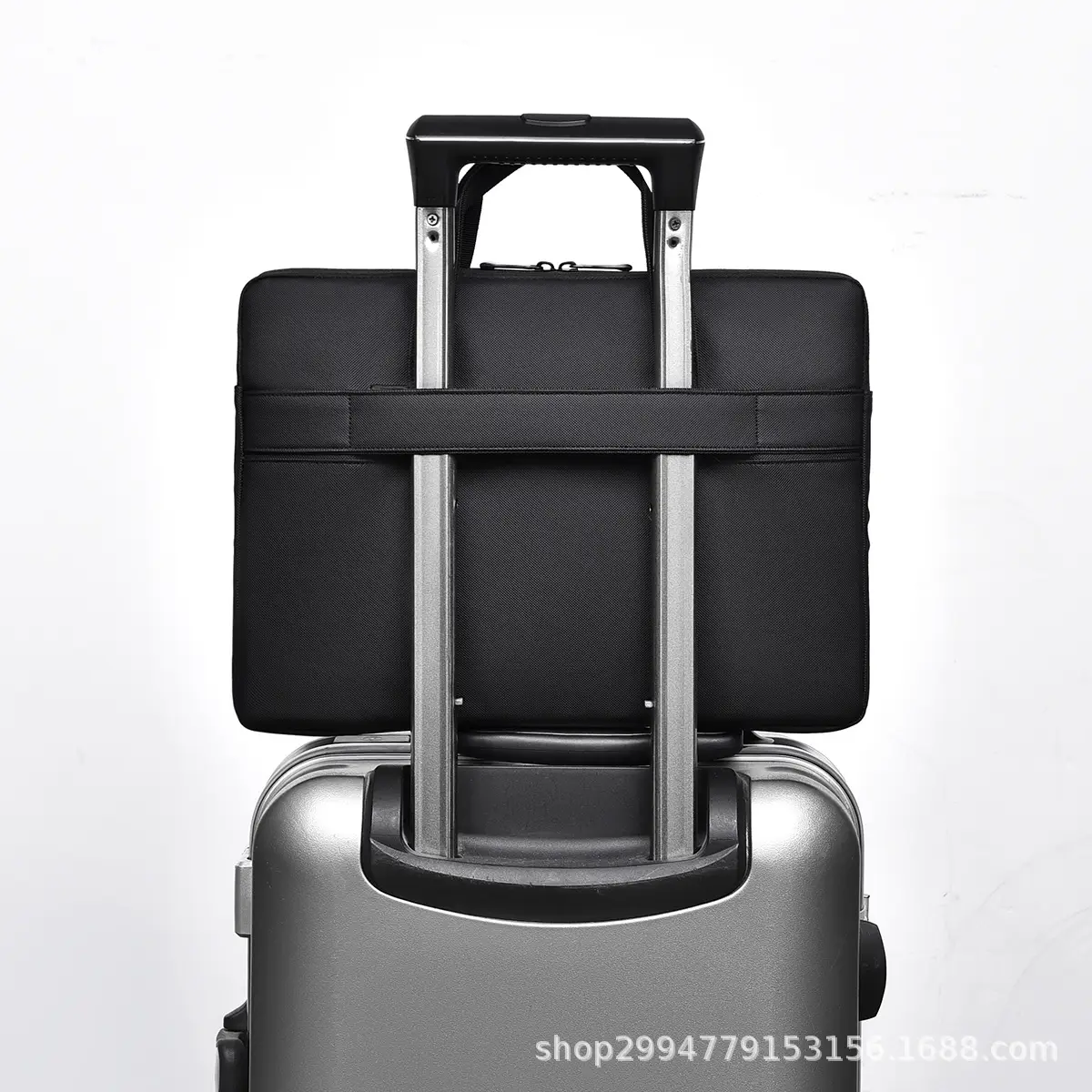 Men's Grey Leather Laptop Bag with Strap - Image 6