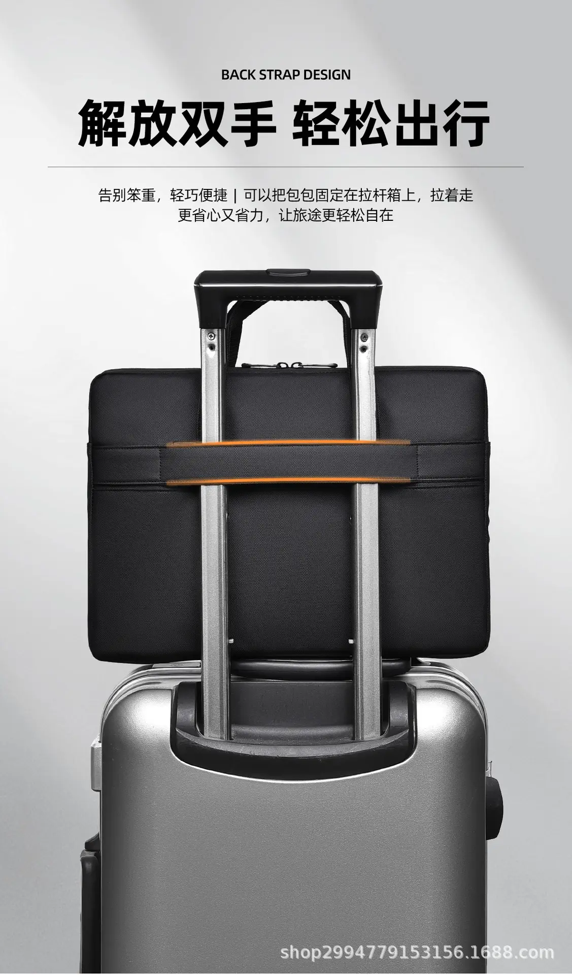 Men's Grey Leather Laptop Bag with Strap — feature 10