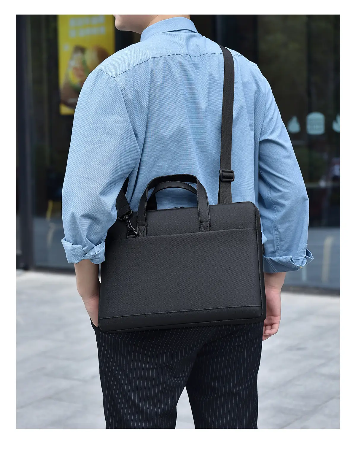 Men's Grey Leather Laptop Bag with Strap — feature 15