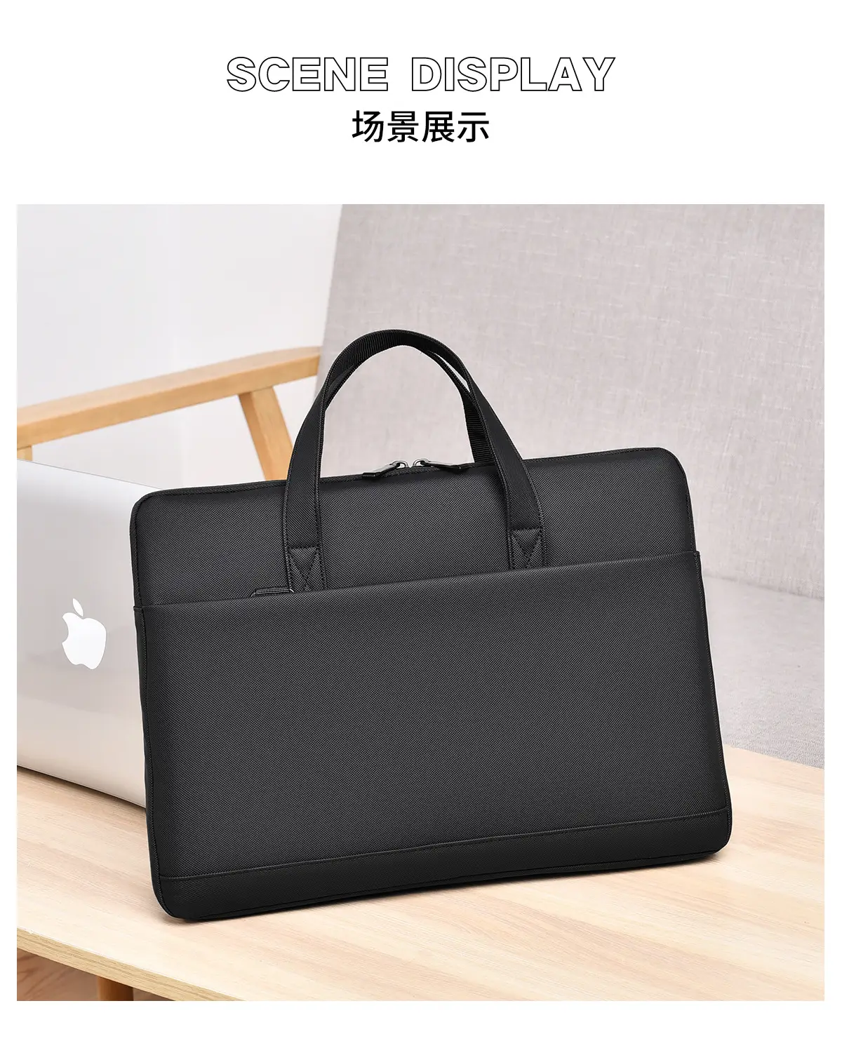 Men's Grey Leather Laptop Bag with Strap — feature 17