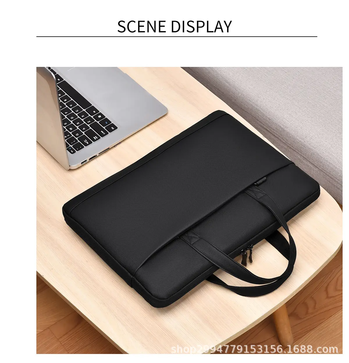 Men's Grey Leather Laptop Bag with Strap — feature 18