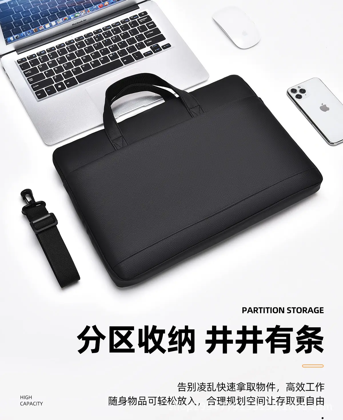 Men's Grey Leather Laptop Bag with Strap — feature 7