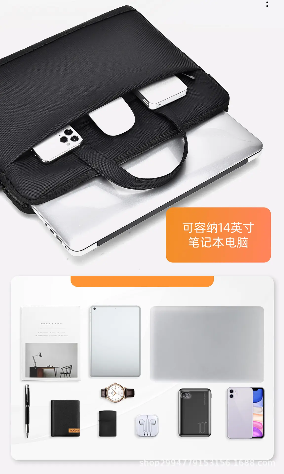 Men's Grey Leather Laptop Bag with Strap — feature 8