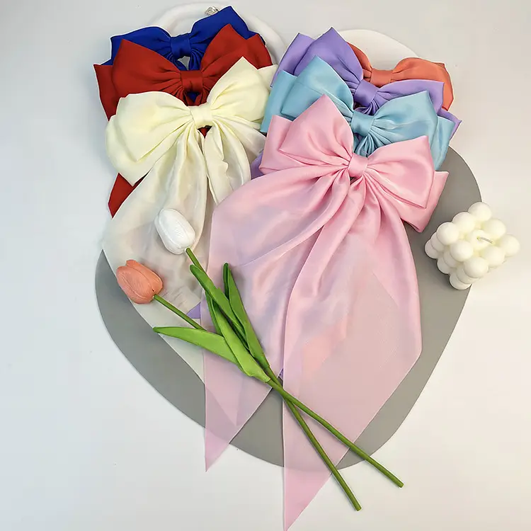 Elegant White Satin Hair Clip with Big Bow Design — feature 1