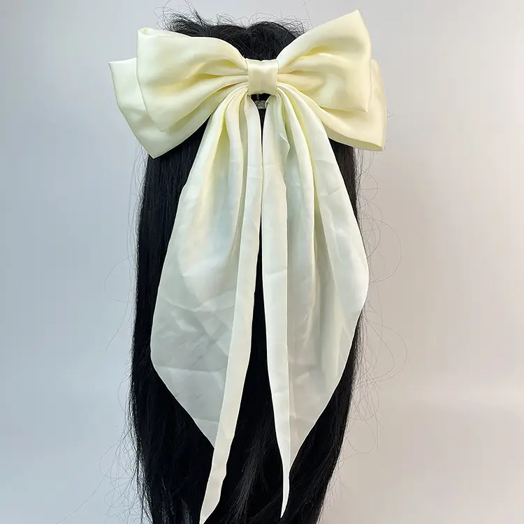 Elegant White Satin Hair Clip with Big Bow Design — feature 10