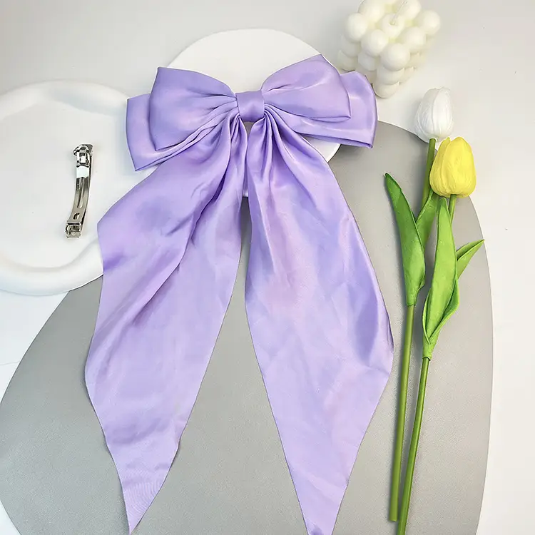Elegant White Satin Hair Clip with Big Bow Design — feature 11