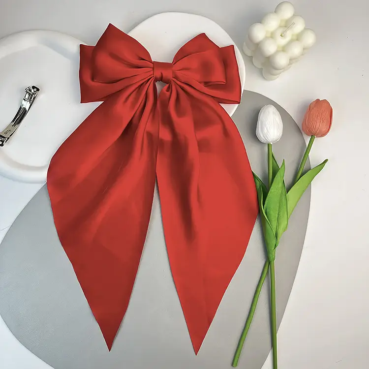 Elegant White Satin Hair Clip with Big Bow Design — feature 15