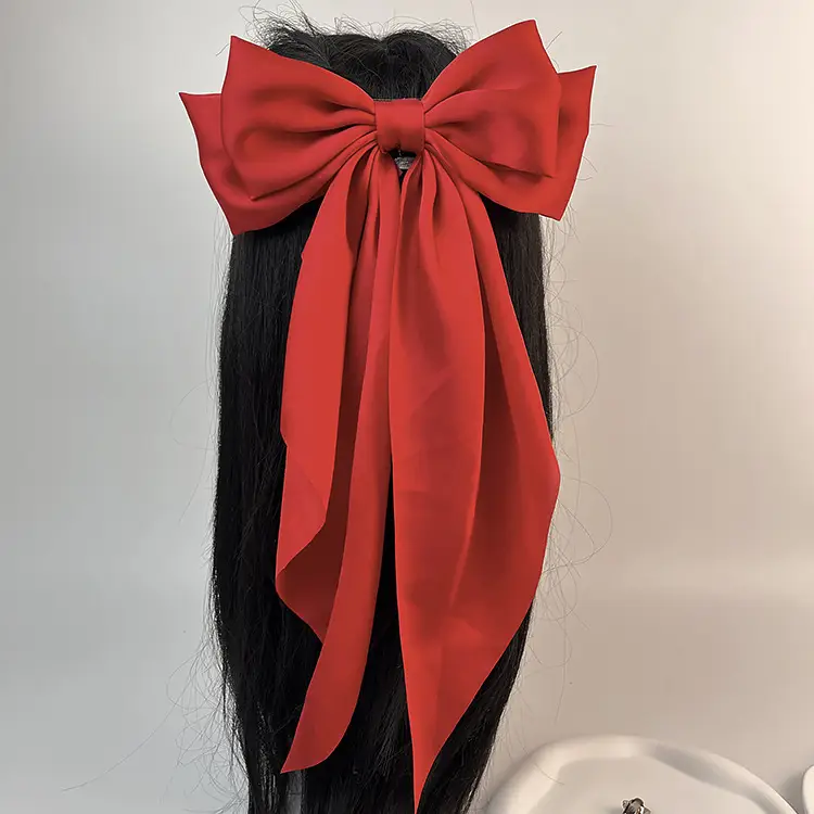 Elegant White Satin Hair Clip with Big Bow Design — feature 16