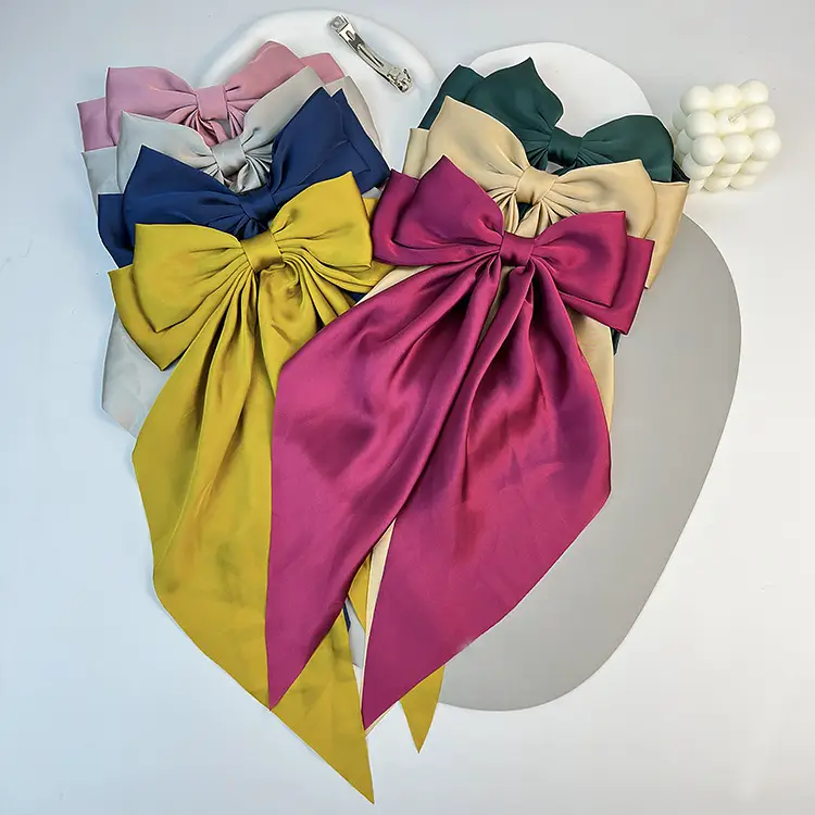 Elegant White Satin Hair Clip with Big Bow Design — feature 18