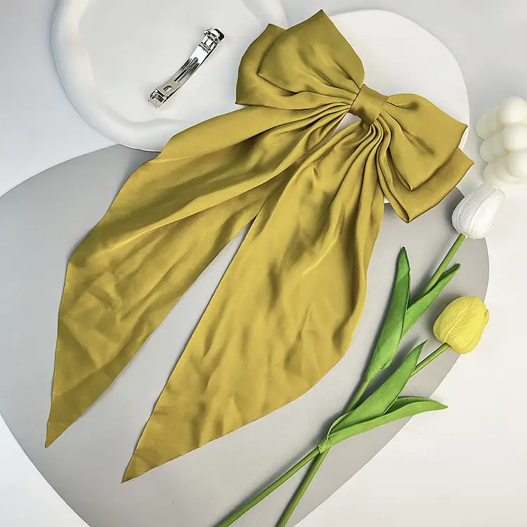 Elegant White Satin Hair Clip with Big Bow Design — feature 21