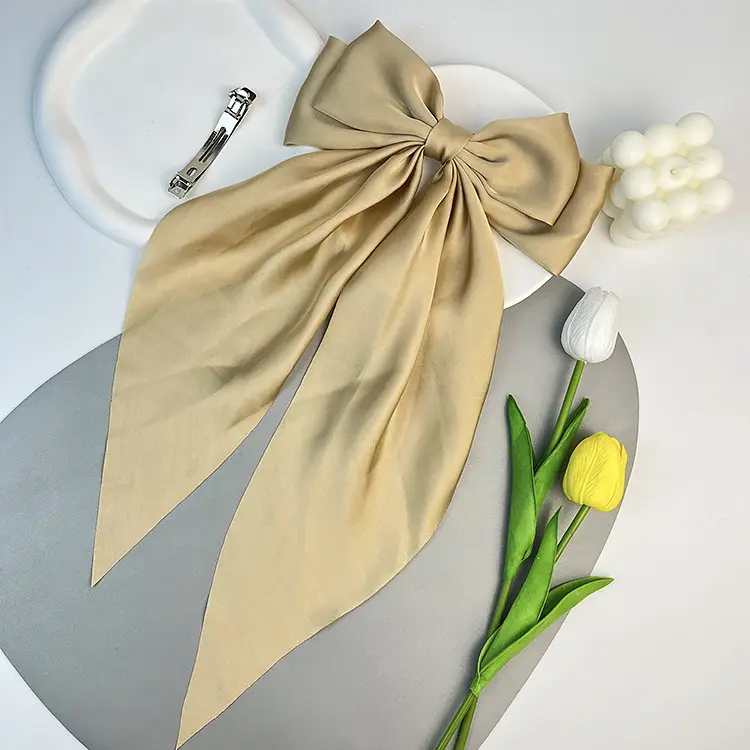 Elegant White Satin Hair Clip with Big Bow Design — feature 22