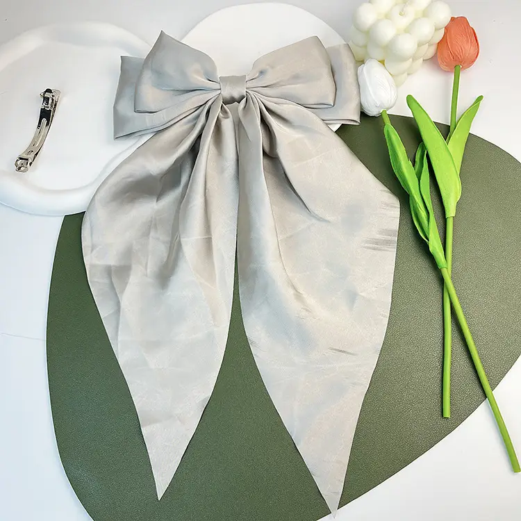 Elegant White Satin Hair Clip with Big Bow Design — feature 24