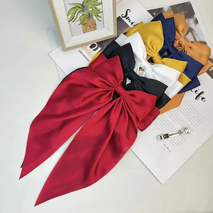 Elegant White Satin Hair Clip with Big Bow Design — feature 26