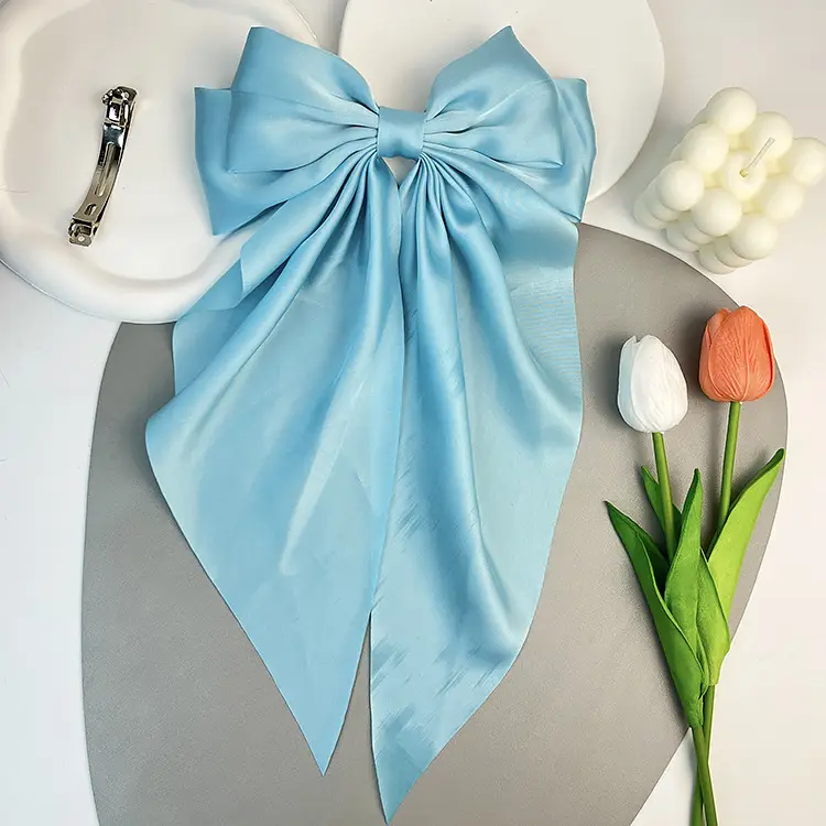 Elegant White Satin Hair Clip with Big Bow Design — feature 7