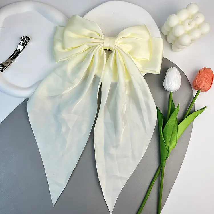 Elegant White Satin Hair Clip with Big Bow Design — feature 9
