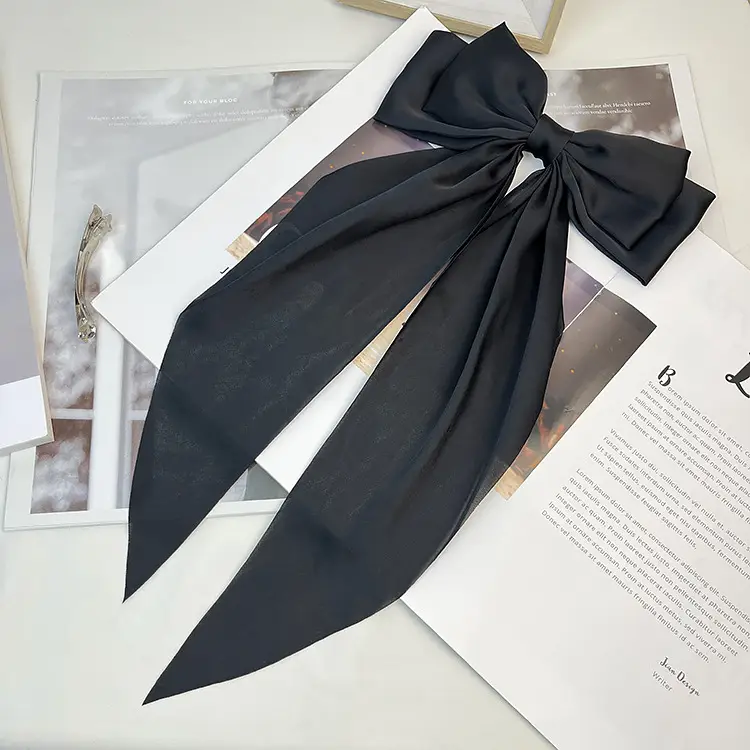 Elegant White Satin Hair Clip with Big Bow Design