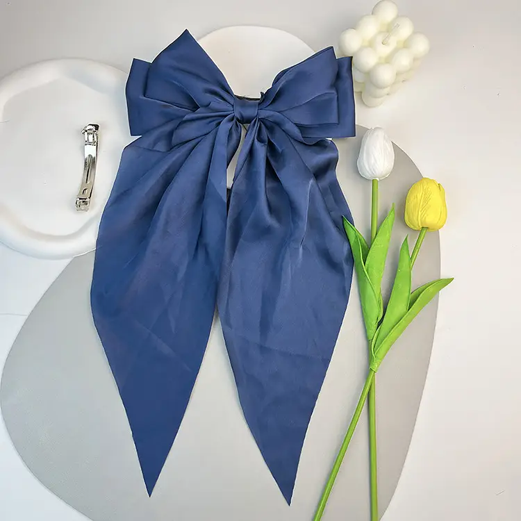 Elegant White Satin Hair Clip with Big Bow Design