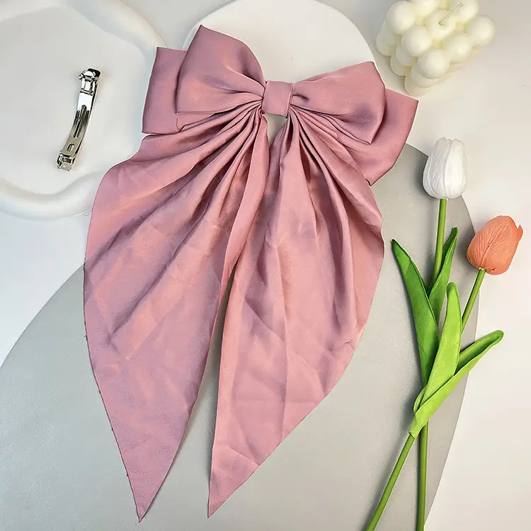 Elegant White Satin Hair Clip with Big Bow Design