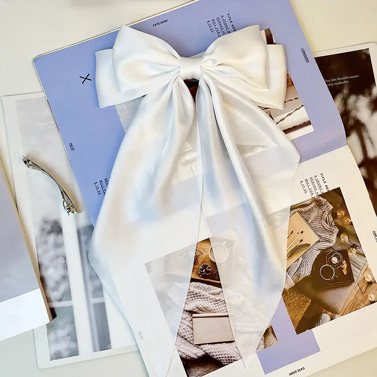 Elegant White Satin Hair Clip with Big Bow Design
