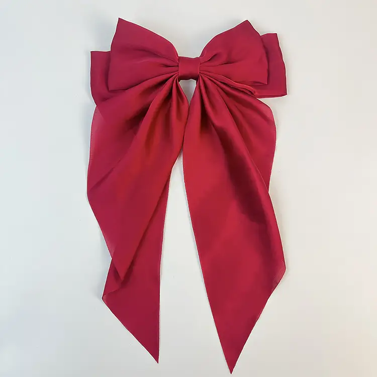 Elegant White Satin Hair Clip with Big Bow Design
