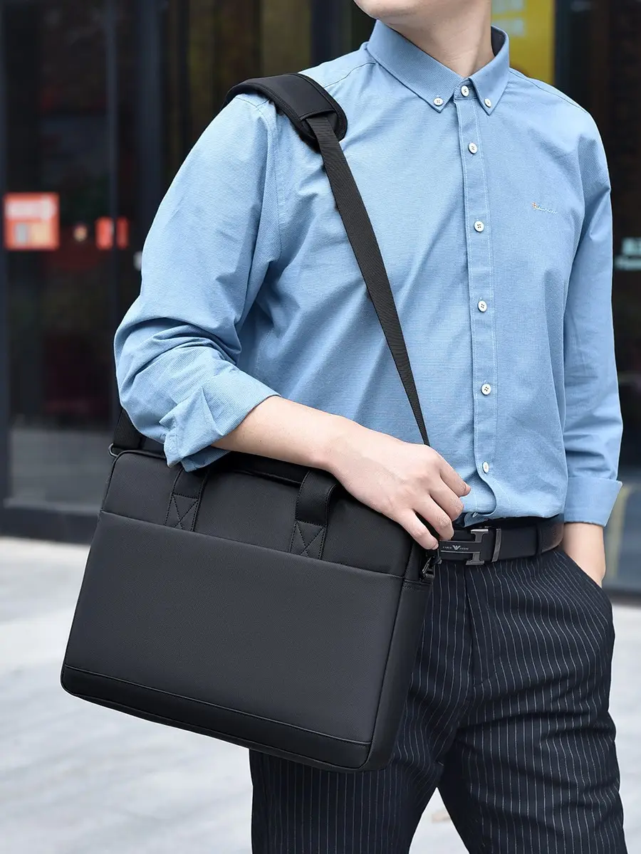 Men's 14inch Leather Satchel Laptop Bag with Logo Print - Image 4