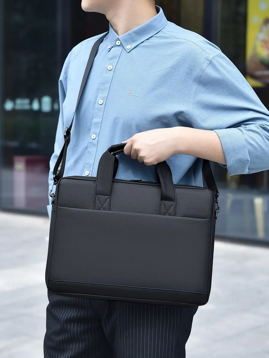Men's 14inch Leather Satchel Laptop Bag with Logo Print - Image 5