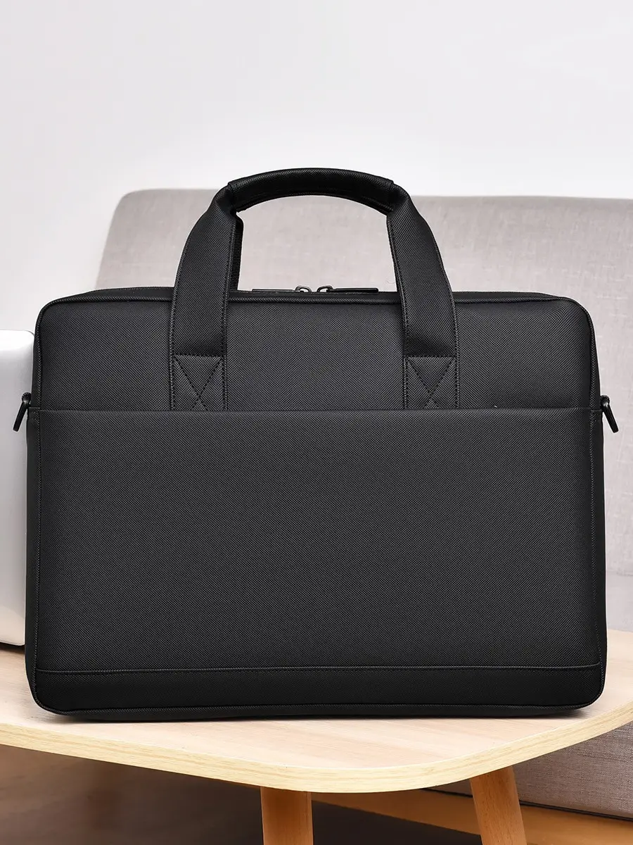 Men's 14inch Leather Satchel Laptop Bag with Logo Print - Image 7