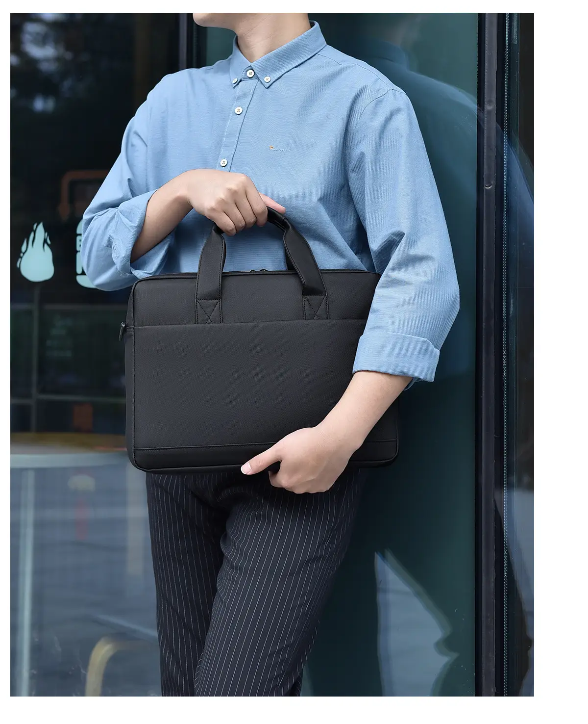 Men's 14inch Leather Satchel Laptop Bag with Logo Print — feature 15