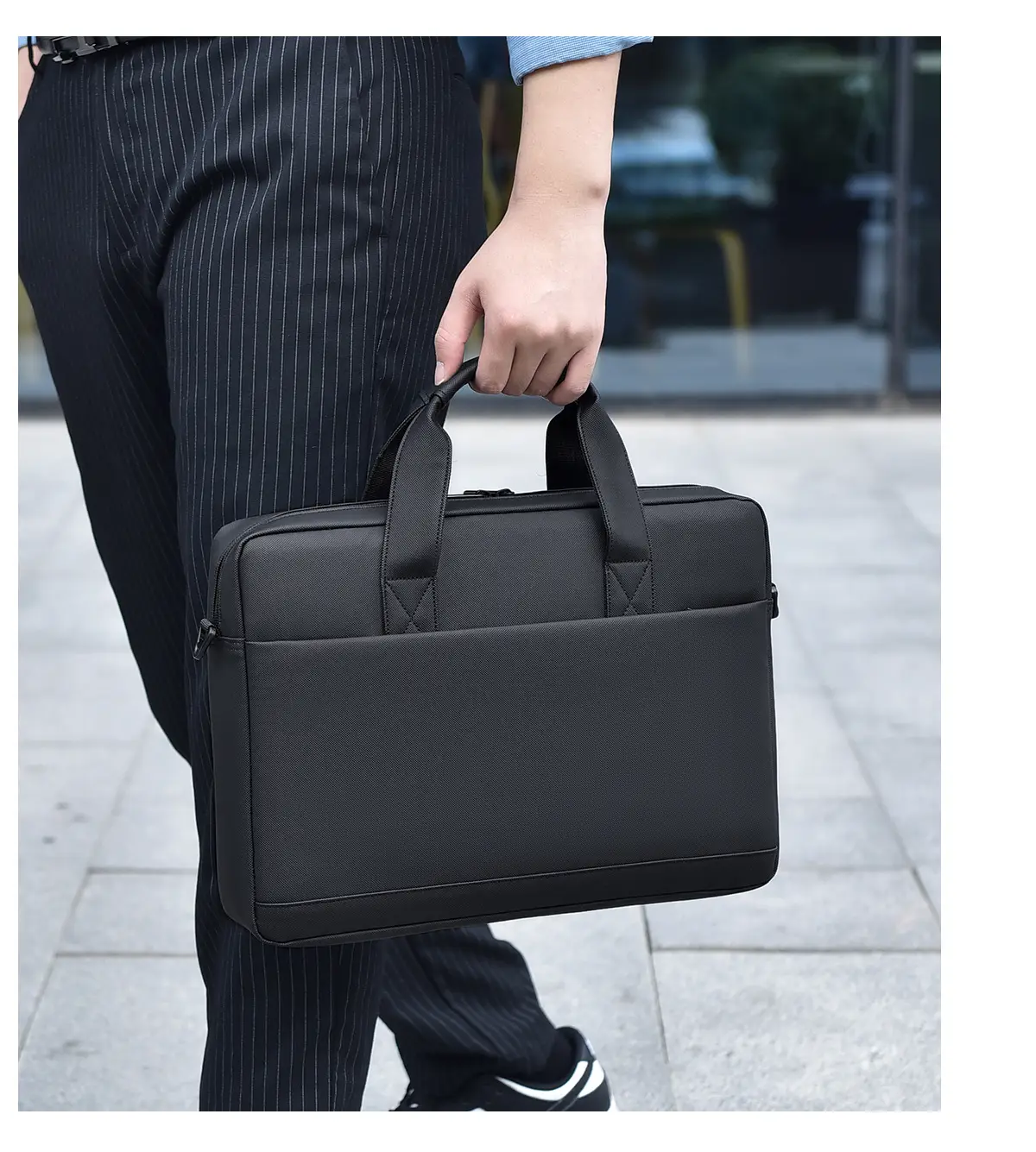Men's 14inch Leather Satchel Laptop Bag with Logo Print — feature 18
