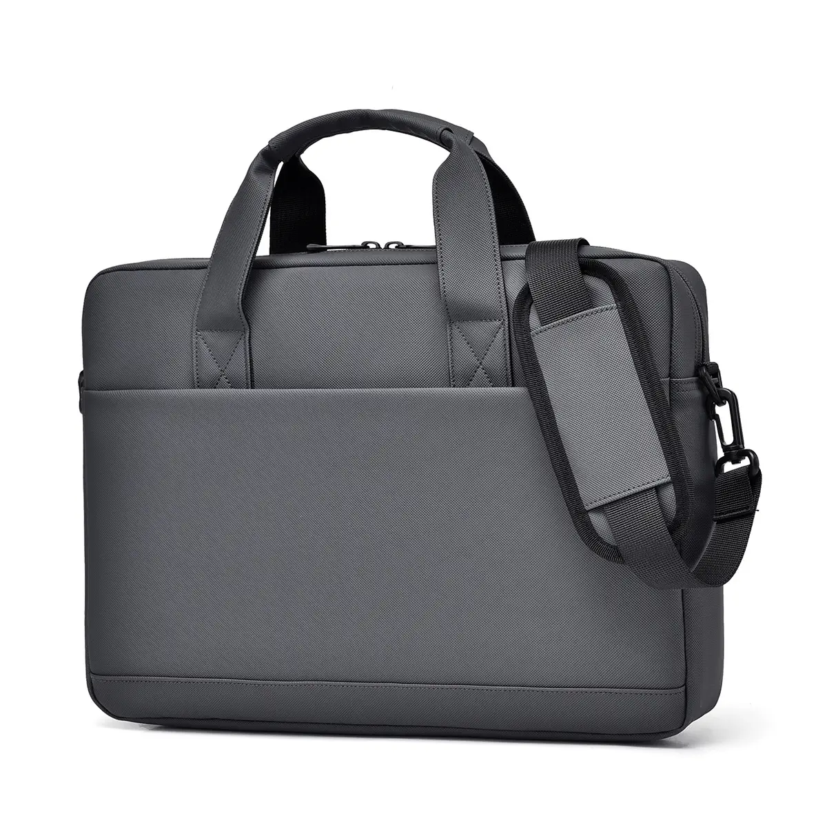 Men's 14inch Leather Satchel Laptop Bag with Logo Print - Image 2