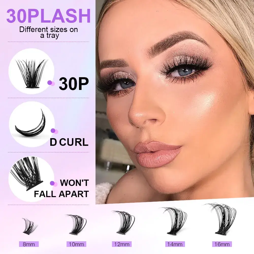 30P D-Curved False Eyelashes 8-16mm DIY Grafted