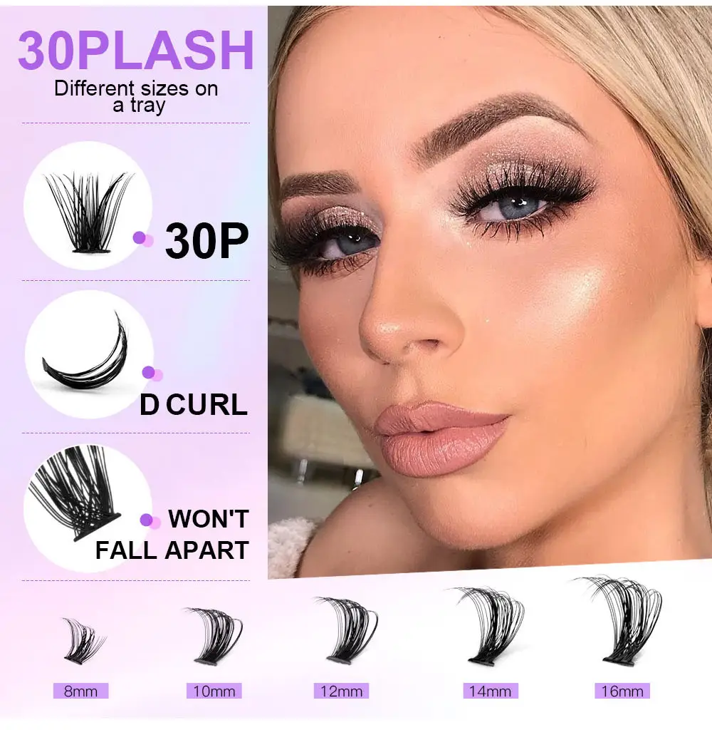 30P D-Curved False Eyelashes 8-16mm DIY Grafted — feature 2