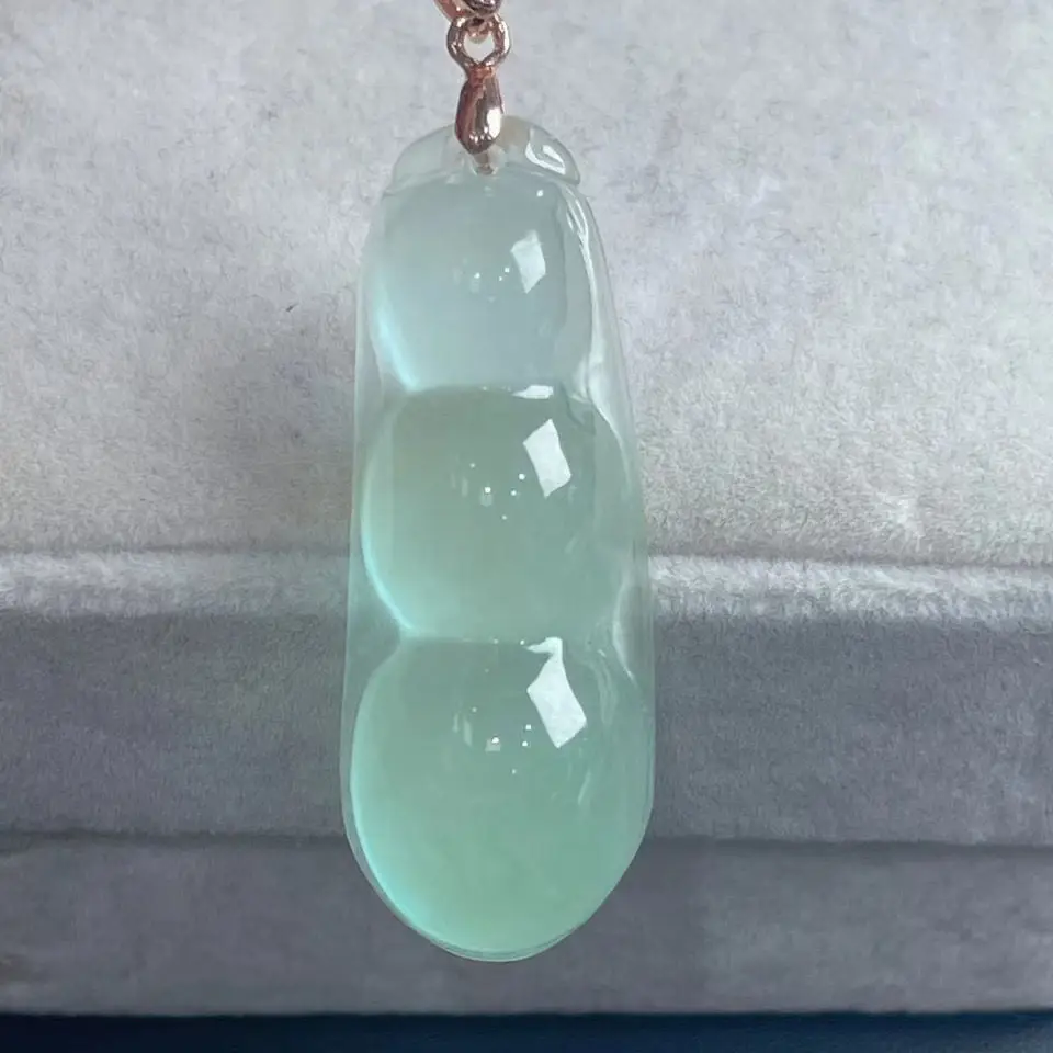Light Green Ice Jade Lucky Bean Pendant for Men Women - Image 4