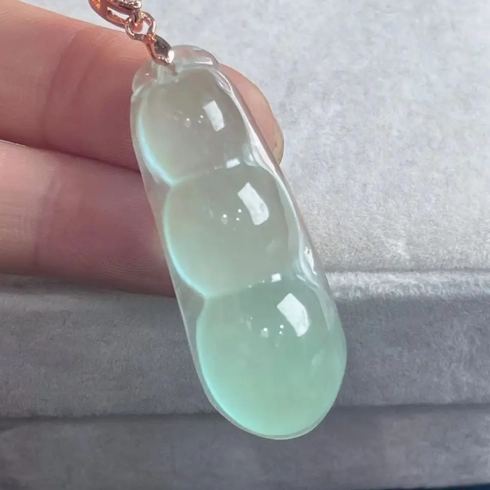Light Green Ice Jade Lucky Bean Pendant for Men Women - Image 5