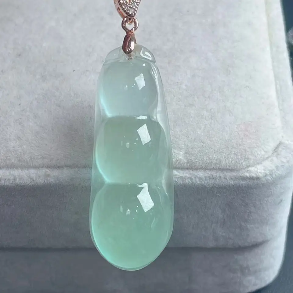 Light Green Ice Jade Lucky Bean Pendant for Men Women - Image 6