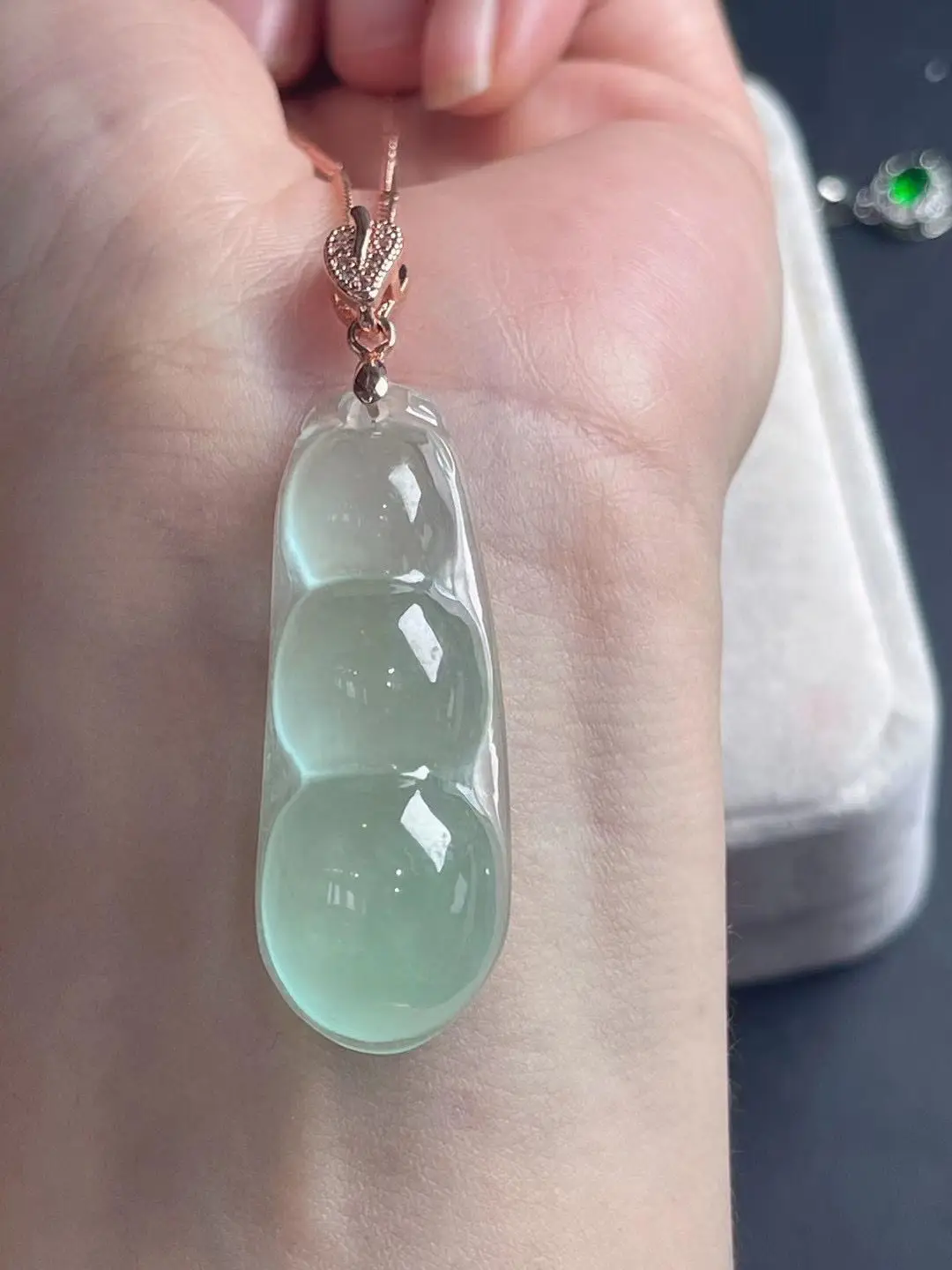 Light Green Ice Jade Lucky Bean Pendant for Men Women — feature 5