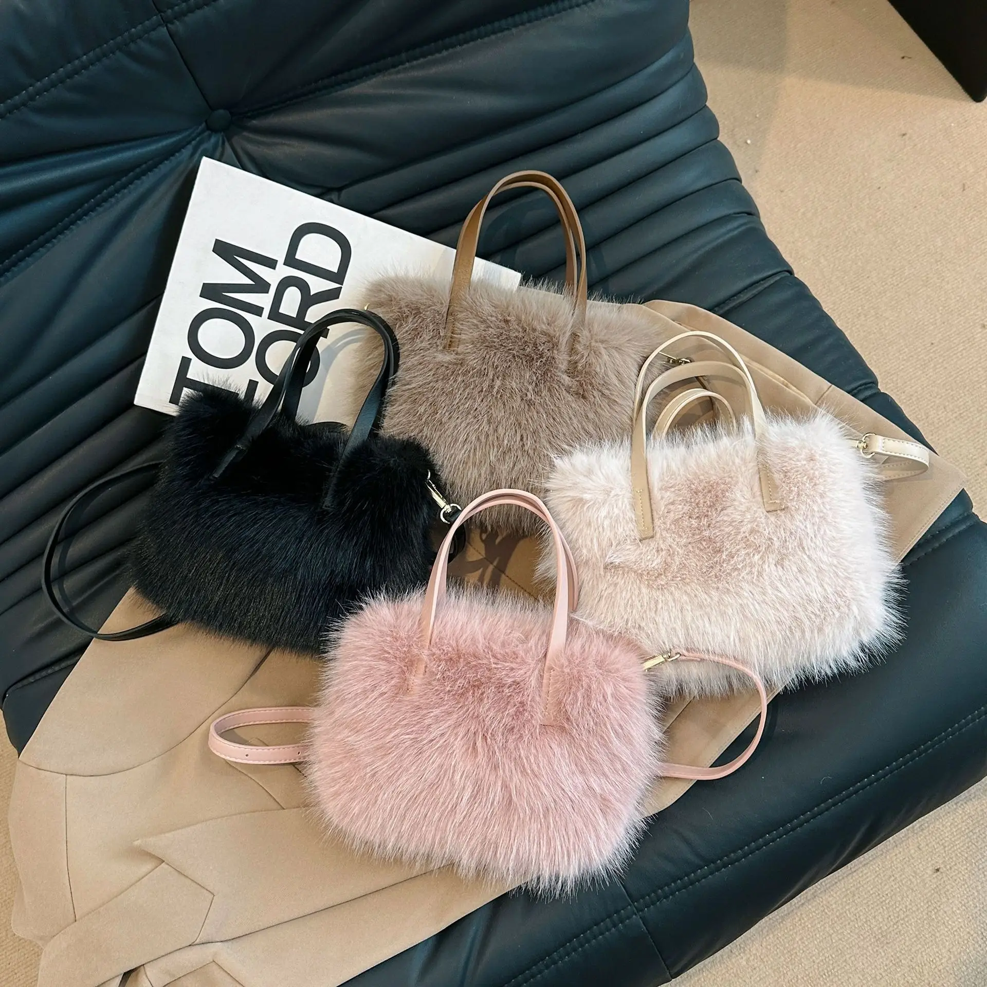 Women's Faux Fur Shoulder Bag Brown Winter - Image 2