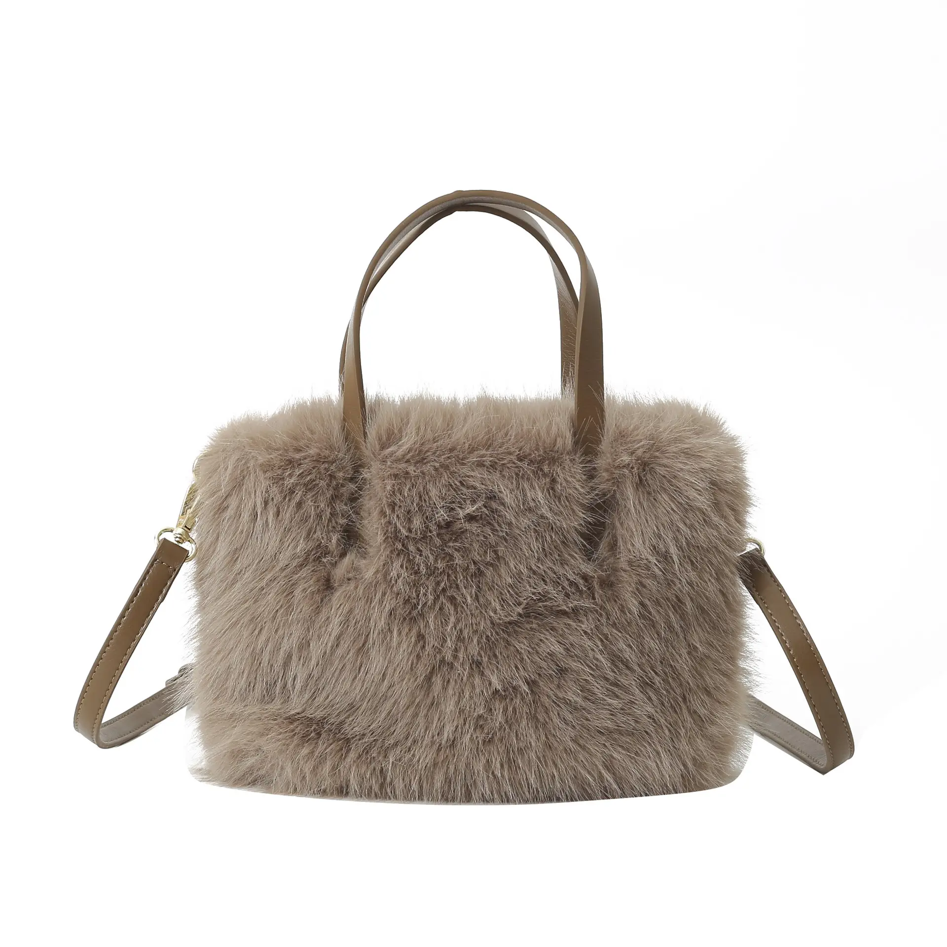 Women's Faux Fur Shoulder Bag Brown Winter - Image 5