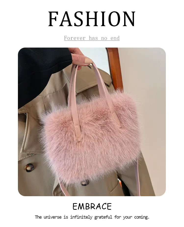 Women's Faux Fur Shoulder Bag Brown Winter — feature 1