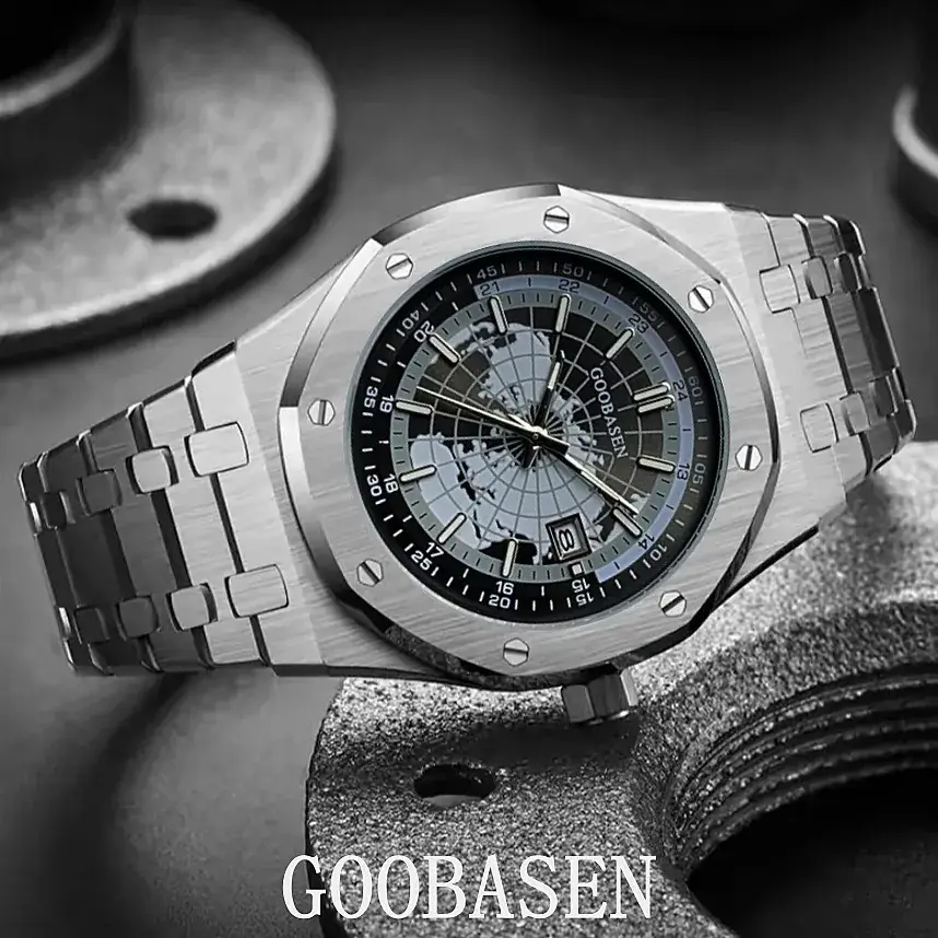 Men's Stainless Steel Analog Watch with Calendar & Water Resistant