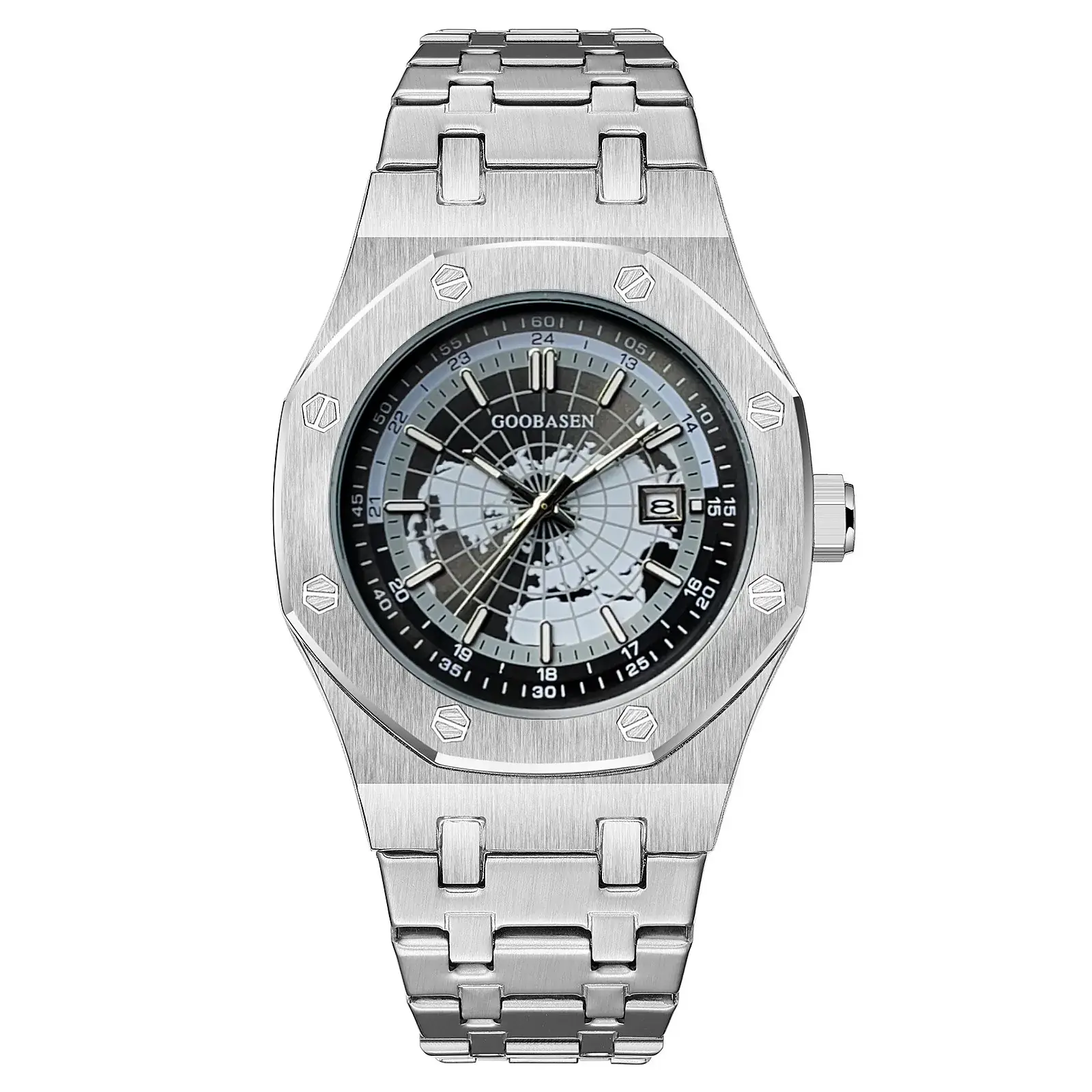 Men's Stainless Steel Analog Watch with Calendar & Water Resistant