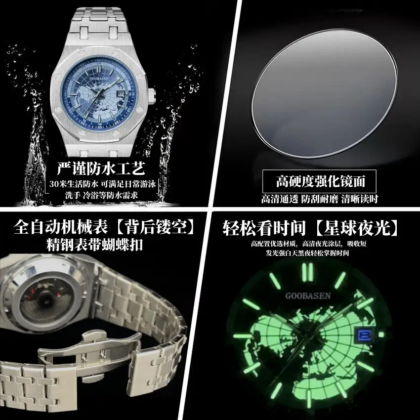 Men's Stainless Steel Analog Watch with Calendar & Water Resistant — feature 6