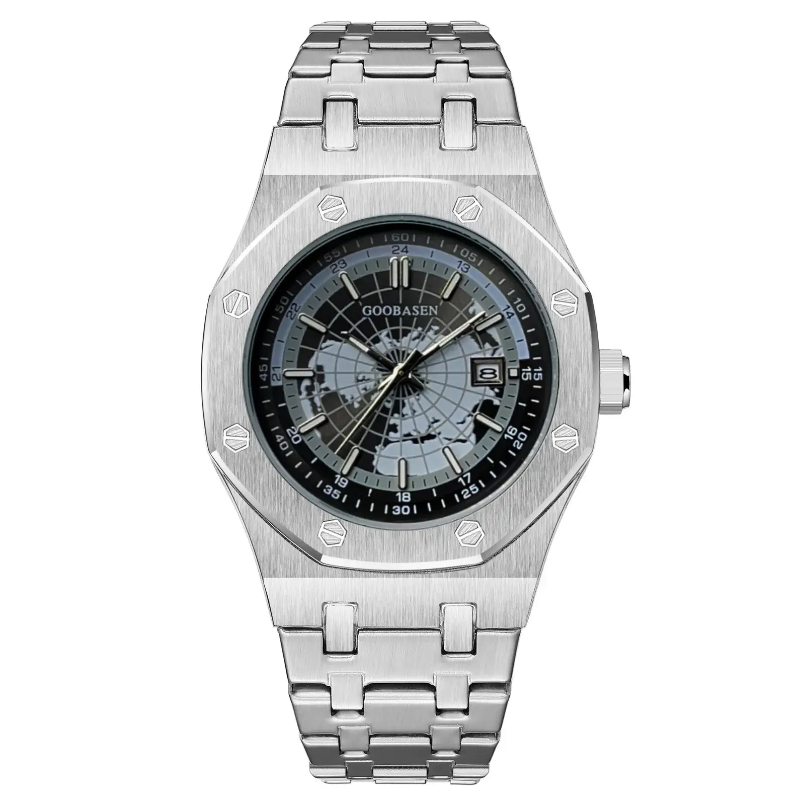 Men's Stainless Steel Analog Watch with Calendar & Water Resistant