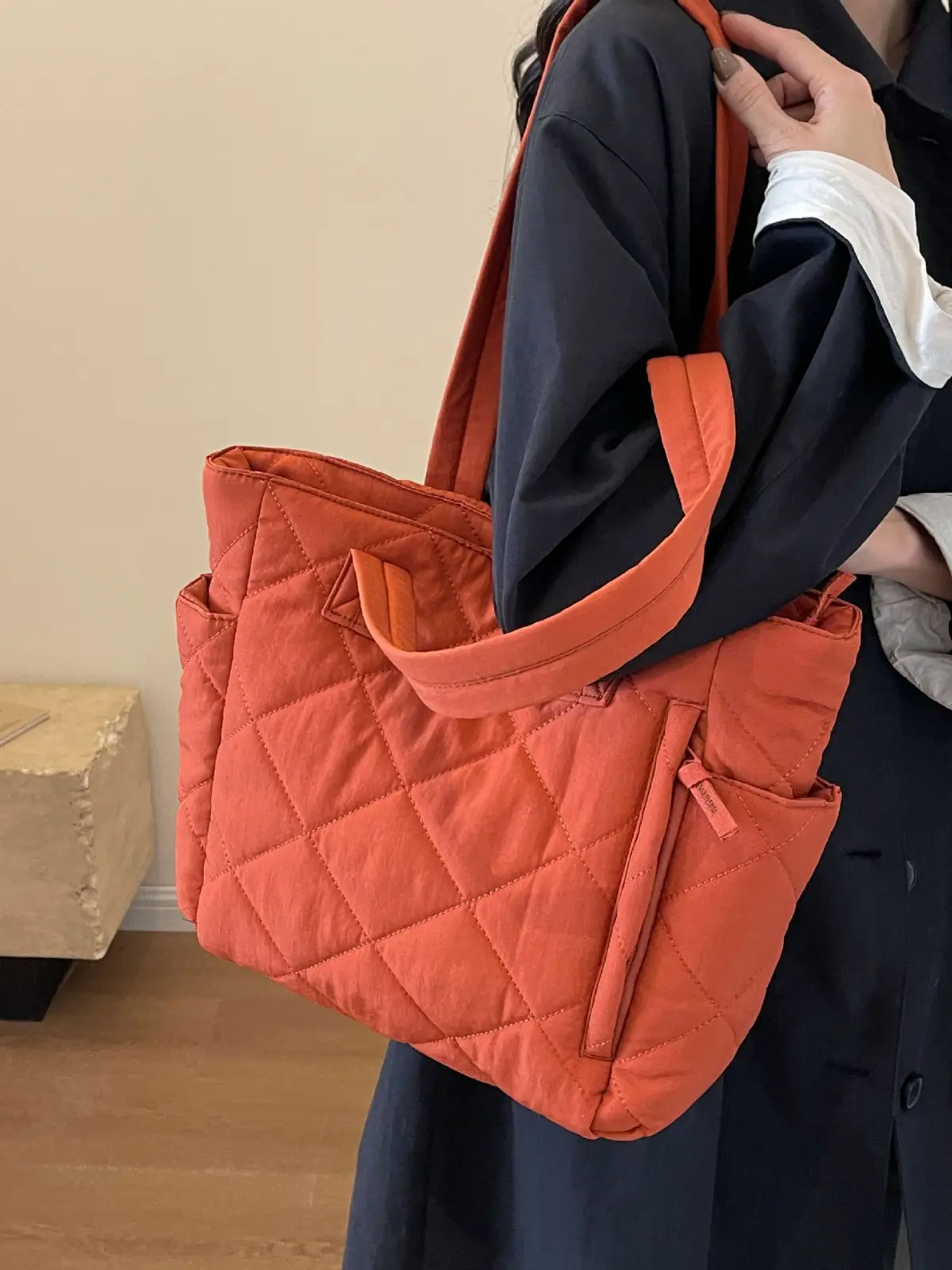 Orange Quilted Tote Bag for Women Large Capacity Commute - Image 11