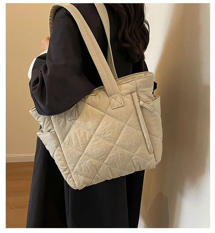 Orange Quilted Tote Bag for Women Large Capacity Commute — feature 1