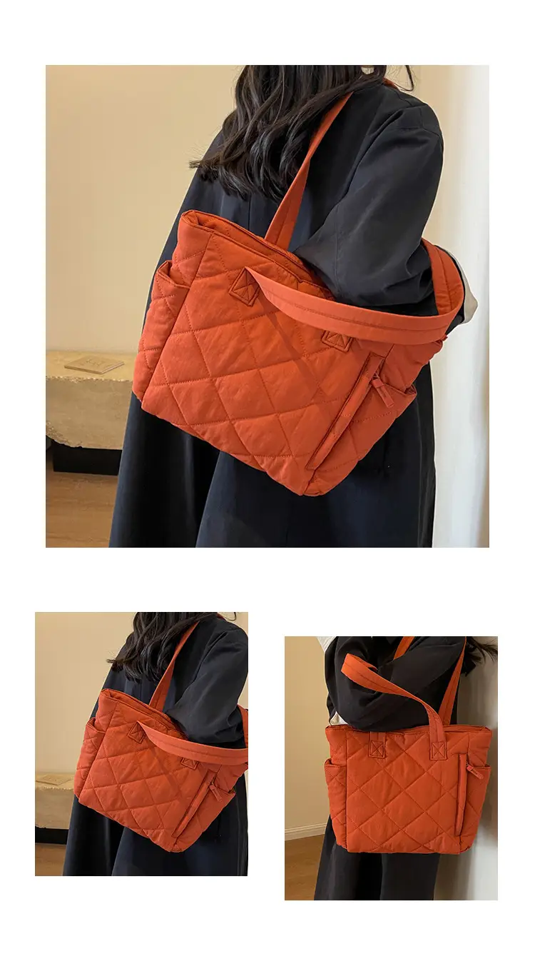 Orange Quilted Tote Bag for Women Large Capacity Commute — feature 15