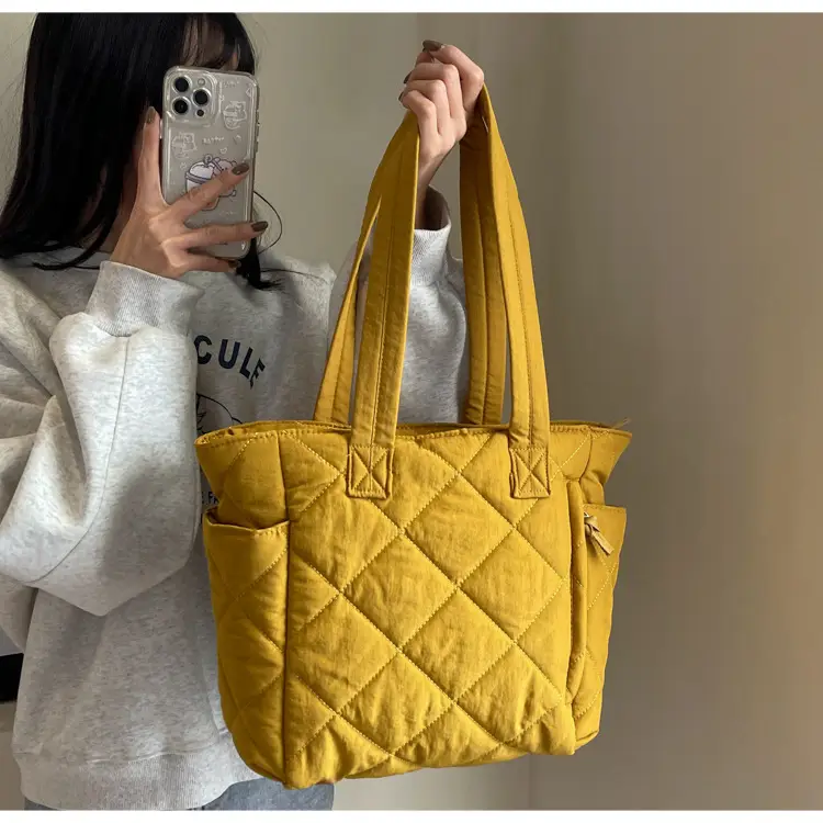 Orange Quilted Tote Bag for Women Large Capacity Commute — feature 21