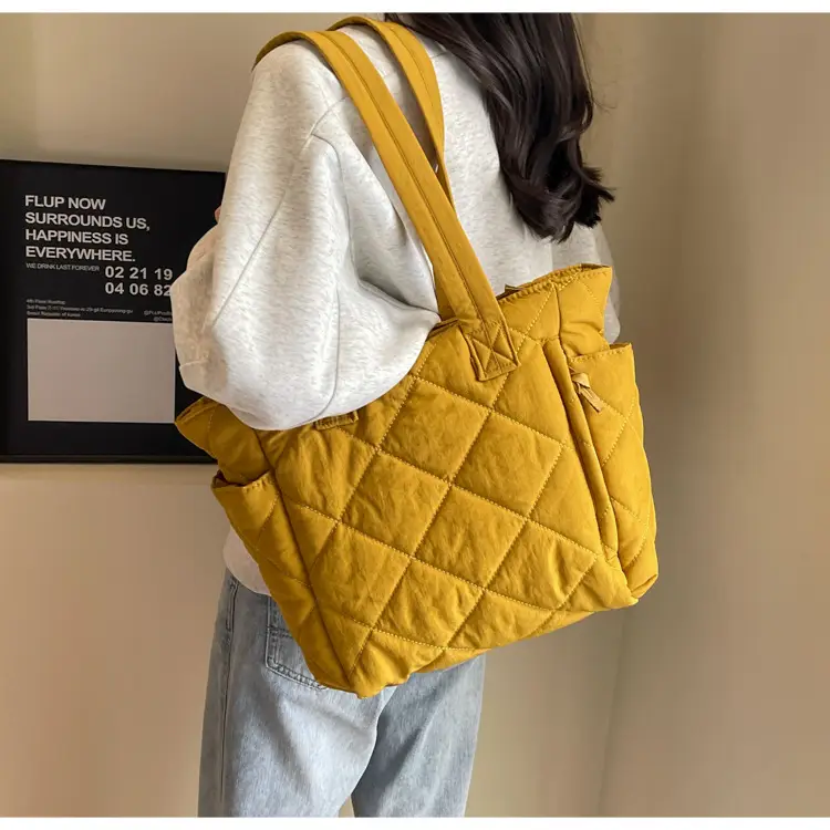 Orange Quilted Tote Bag for Women Large Capacity Commute — feature 23