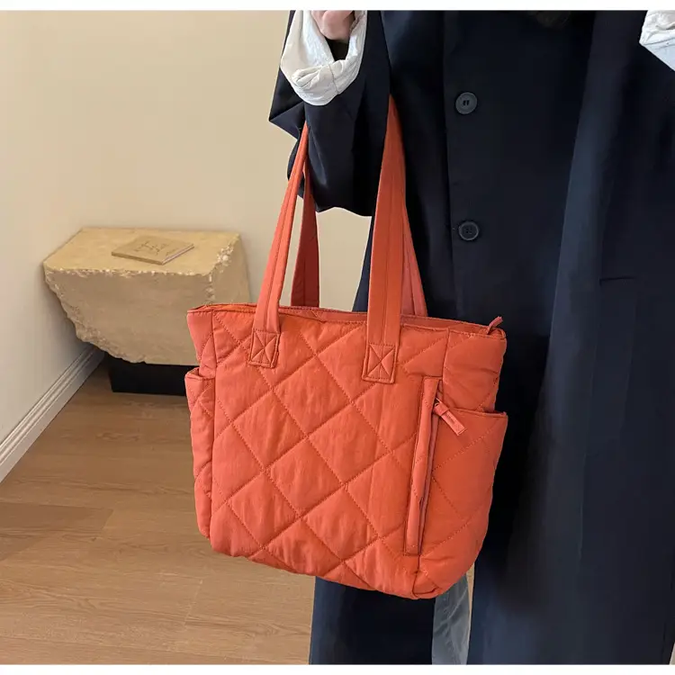 Orange Quilted Tote Bag for Women Large Capacity Commute — feature 39