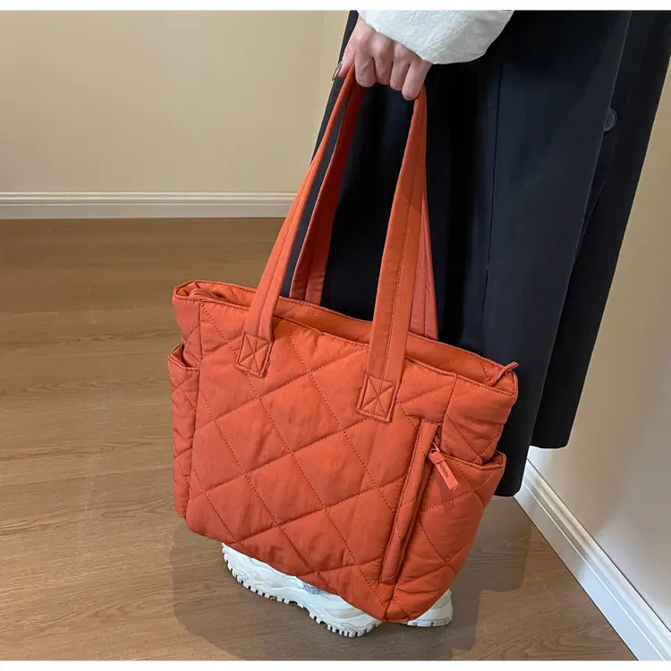 Orange Quilted Tote Bag for Women Large Capacity Commute — feature 40